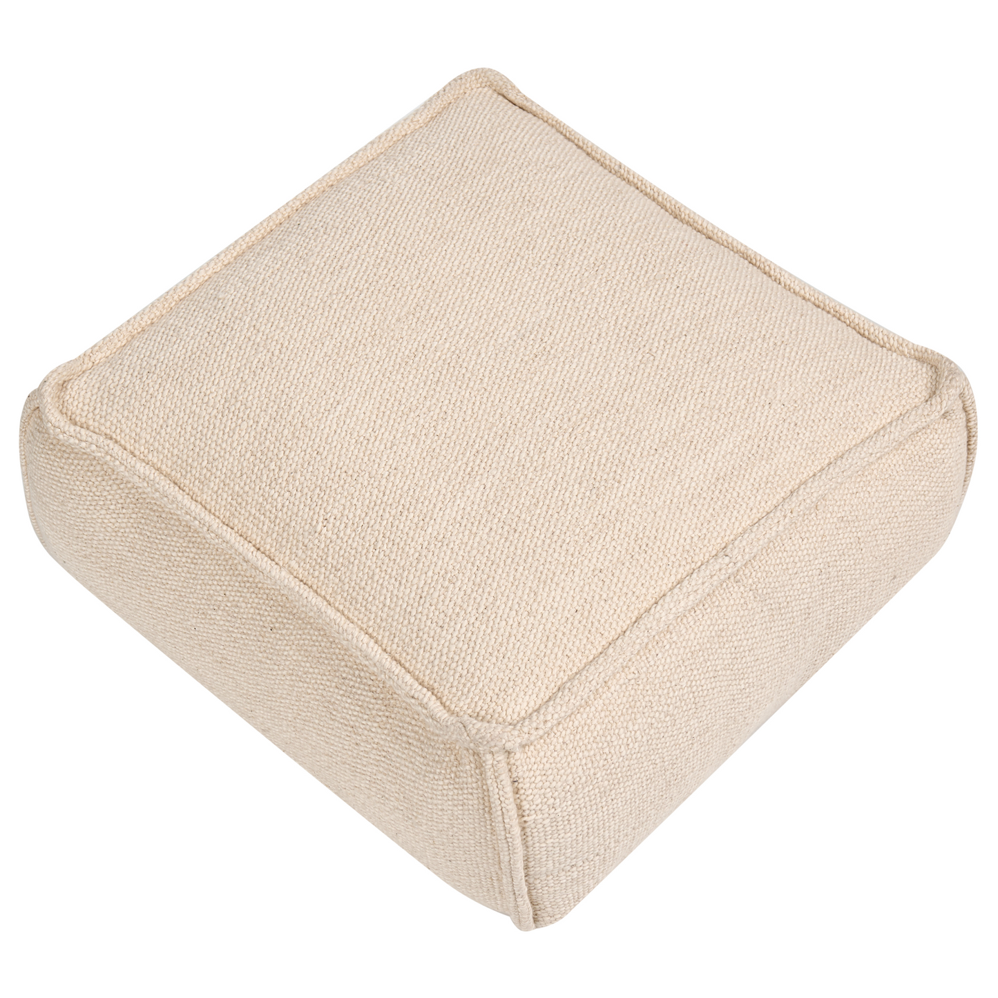 Pouffe Beige Cotton EPS Balls Square Footstool Ottoman Living Room Accessory
