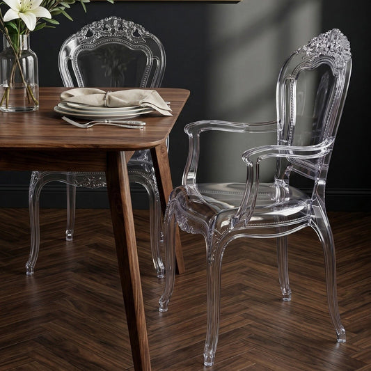 Clear Dining Chairs Set of 2 Transparent Acrylic Stackable