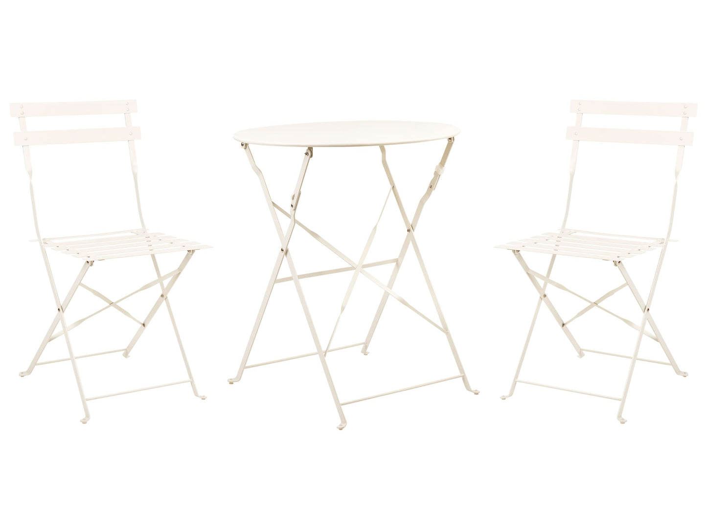3 Piece Bistro Set Off White Metal Folding Outdoor