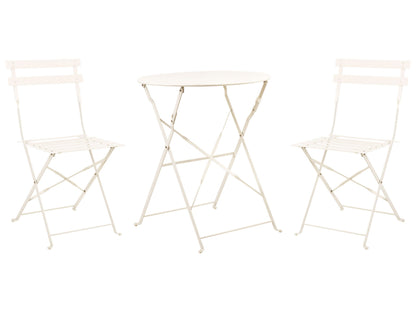 3 Piece Bistro Set Off White Metal Folding Outdoor