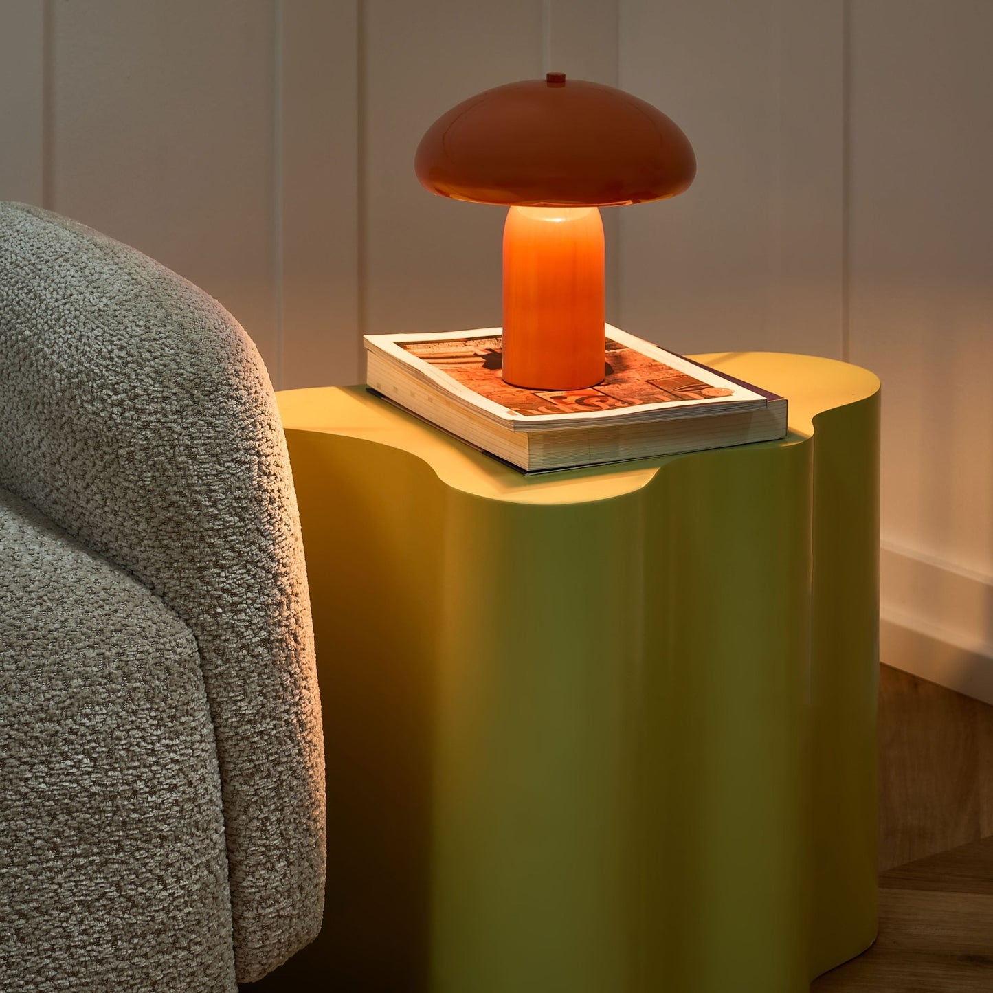 Table Lamp Orange Iron Base 22cm Mushroom Dome
