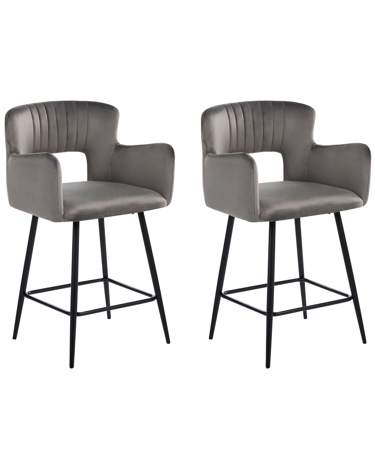 Velvet Bar Chairs Set Of 2 Grey Armrests Cutout Back