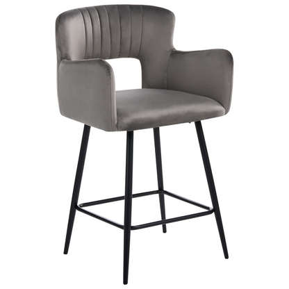 Velvet Bar Chairs Set Of 2 Grey Armrests Cutout Back