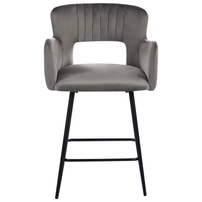 Velvet Bar Chairs Set Of 2 Grey Armrests Cutout Back