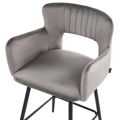 Velvet Bar Chairs Set Of 2 Grey Armrests Cutout Back