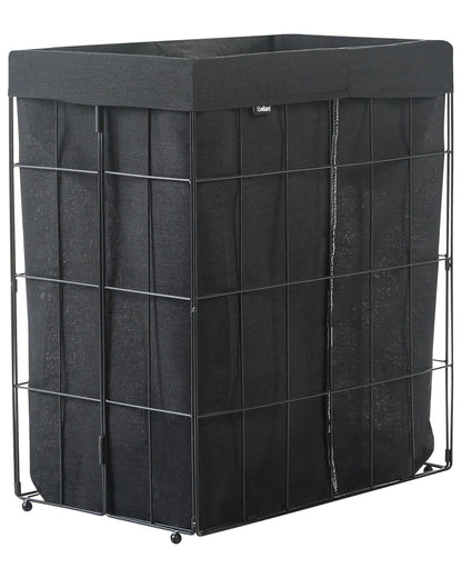 Laundry Basket With Black Metal Frame Foldable Handmade Removable Fabric Liner 100L