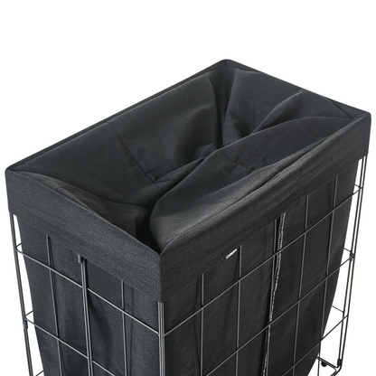 Laundry Basket With Black Metal Frame Foldable Handmade Removable Fabric Liner 100L
