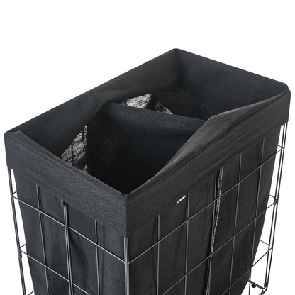 Laundry Basket With Black Metal Frame Foldable Handmade Removable Fabric Liner 100L