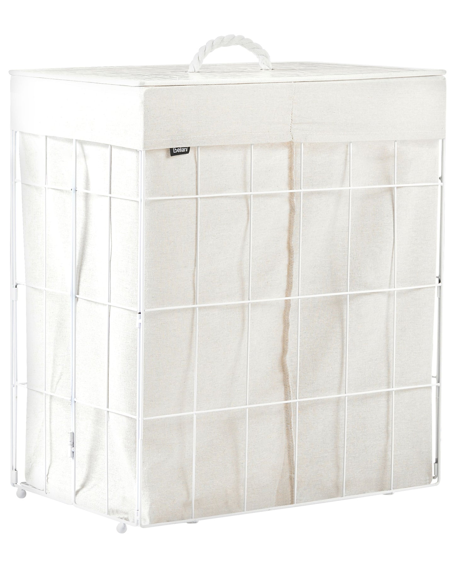 Laundry Basket White Bamboo Lid Metal Frame Foldable 100L