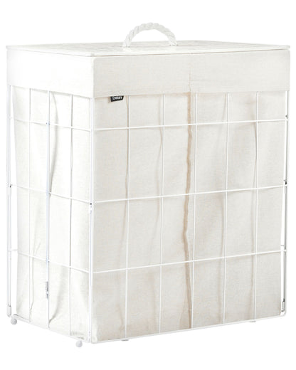 Laundry Basket White Bamboo Lid Metal Frame Foldable 100L