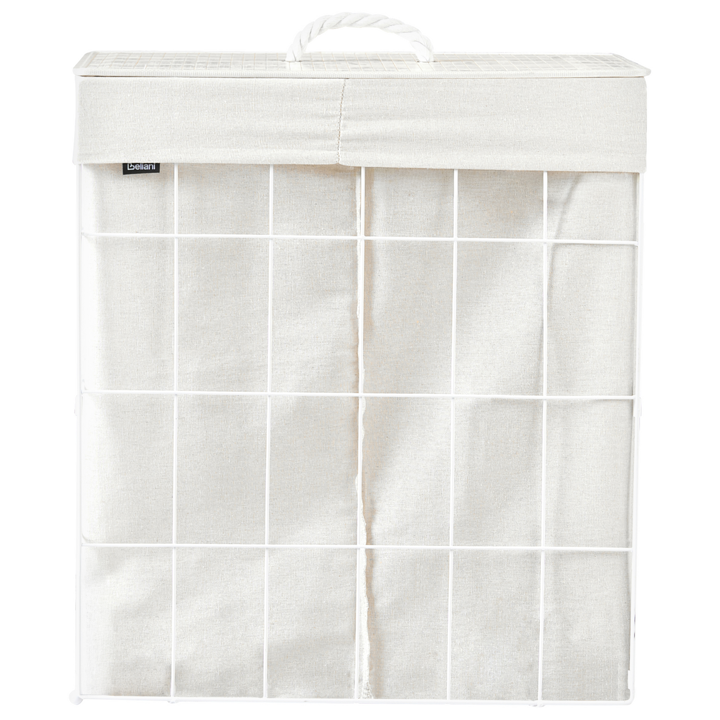 Laundry Basket White Bamboo Lid Metal Frame Foldable 100L