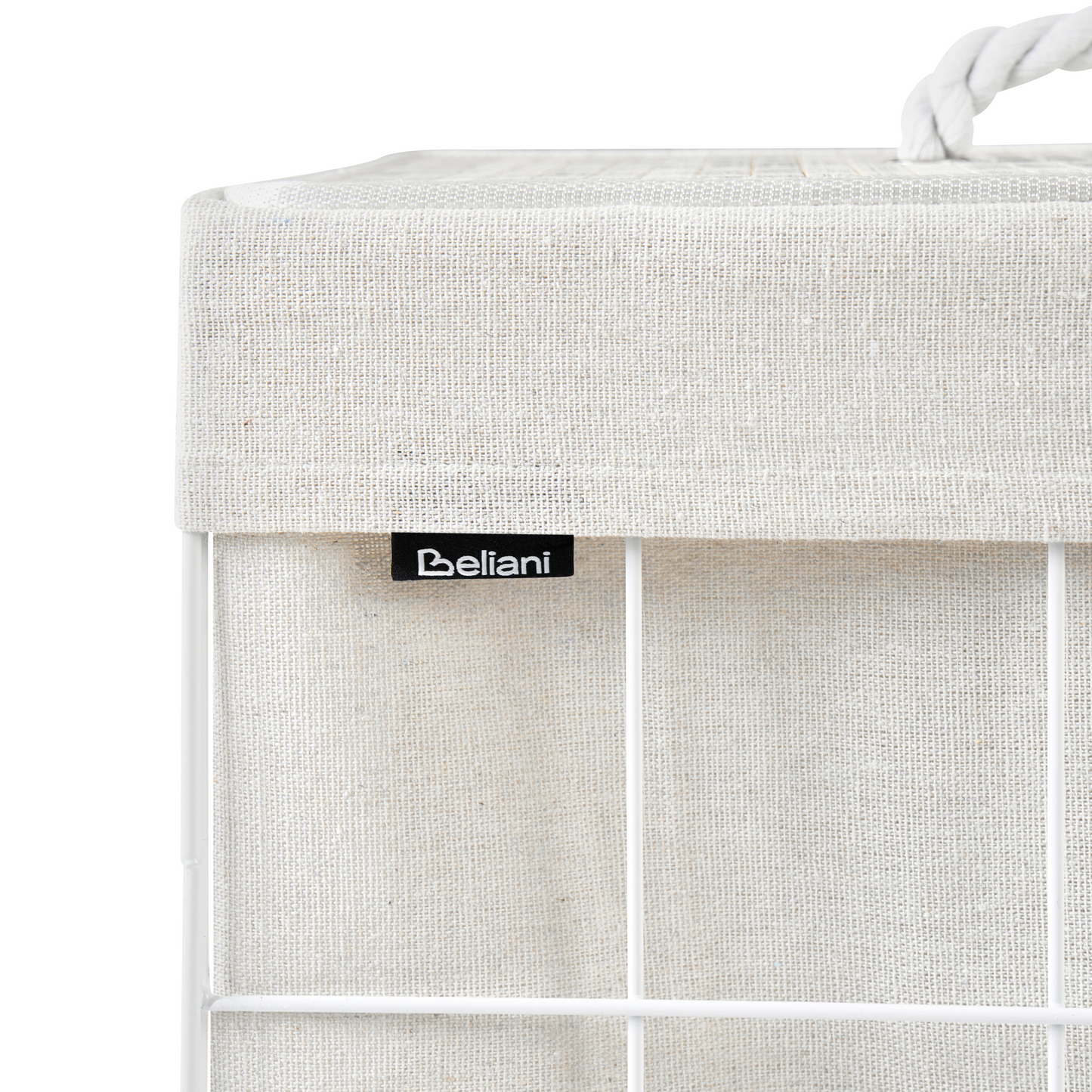 Laundry Basket White Bamboo Lid Metal Frame Foldable 100L