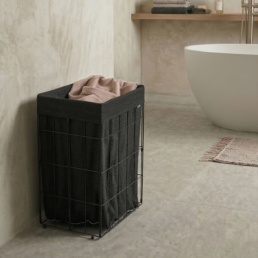 Black Metal Frame Laundry Basket With Removable Liner Foldable 72L Handmade