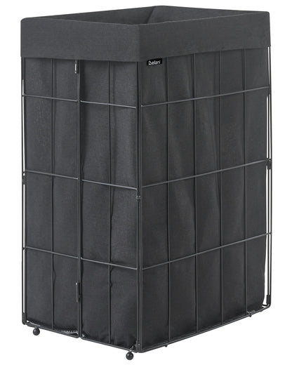 Black Metal Frame Laundry Basket With Removable Liner Foldable 72L Handmade
