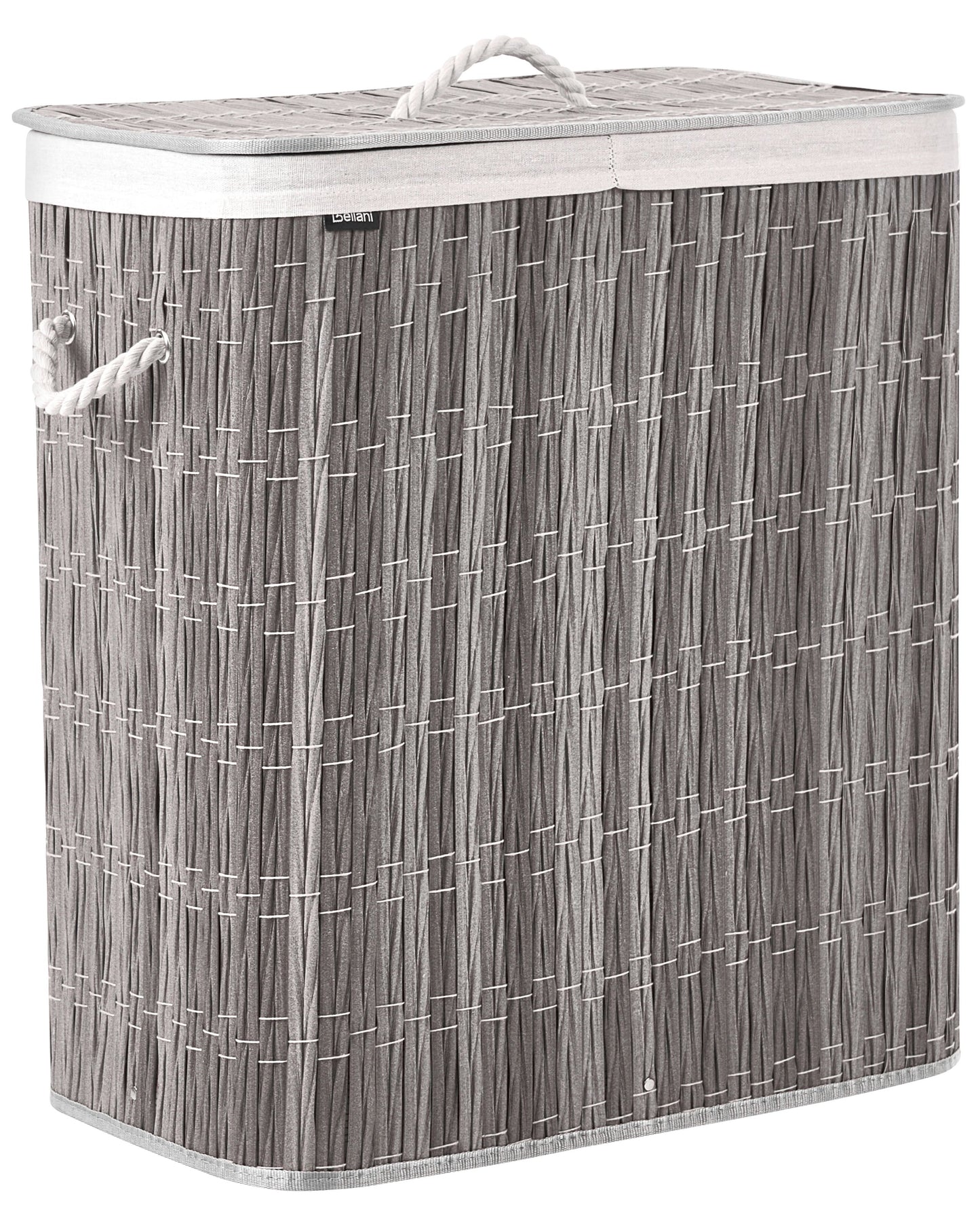 Everhome Foldable Laundry Basket Grey Fabric With Lid Two-Compartment Removable Liner 100L