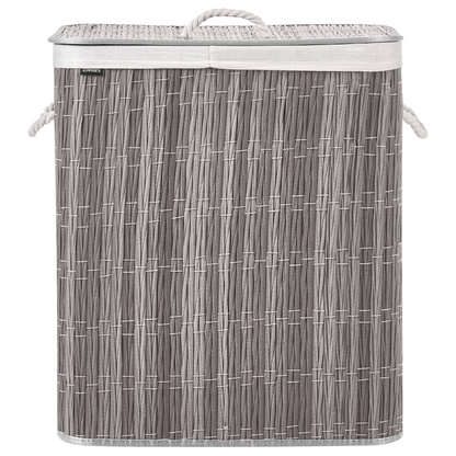 Everhome Foldable Laundry Basket Grey Fabric With Lid Two-Compartment Removable Liner 100L