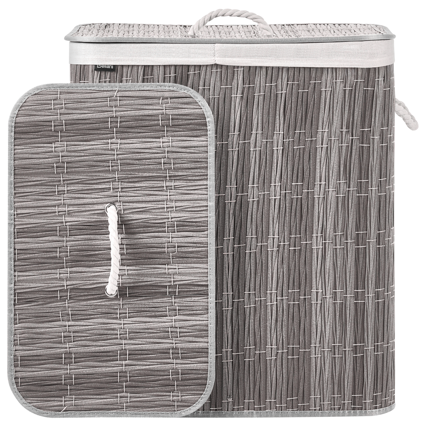 Everhome Foldable Laundry Basket Grey Fabric With Lid Two-Compartment Removable Liner 100L