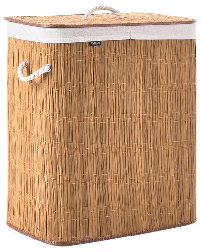 Home Brown Laundry Basket With Lid 100L Two Compartment Removable Liner Foldable Cotton Fabric