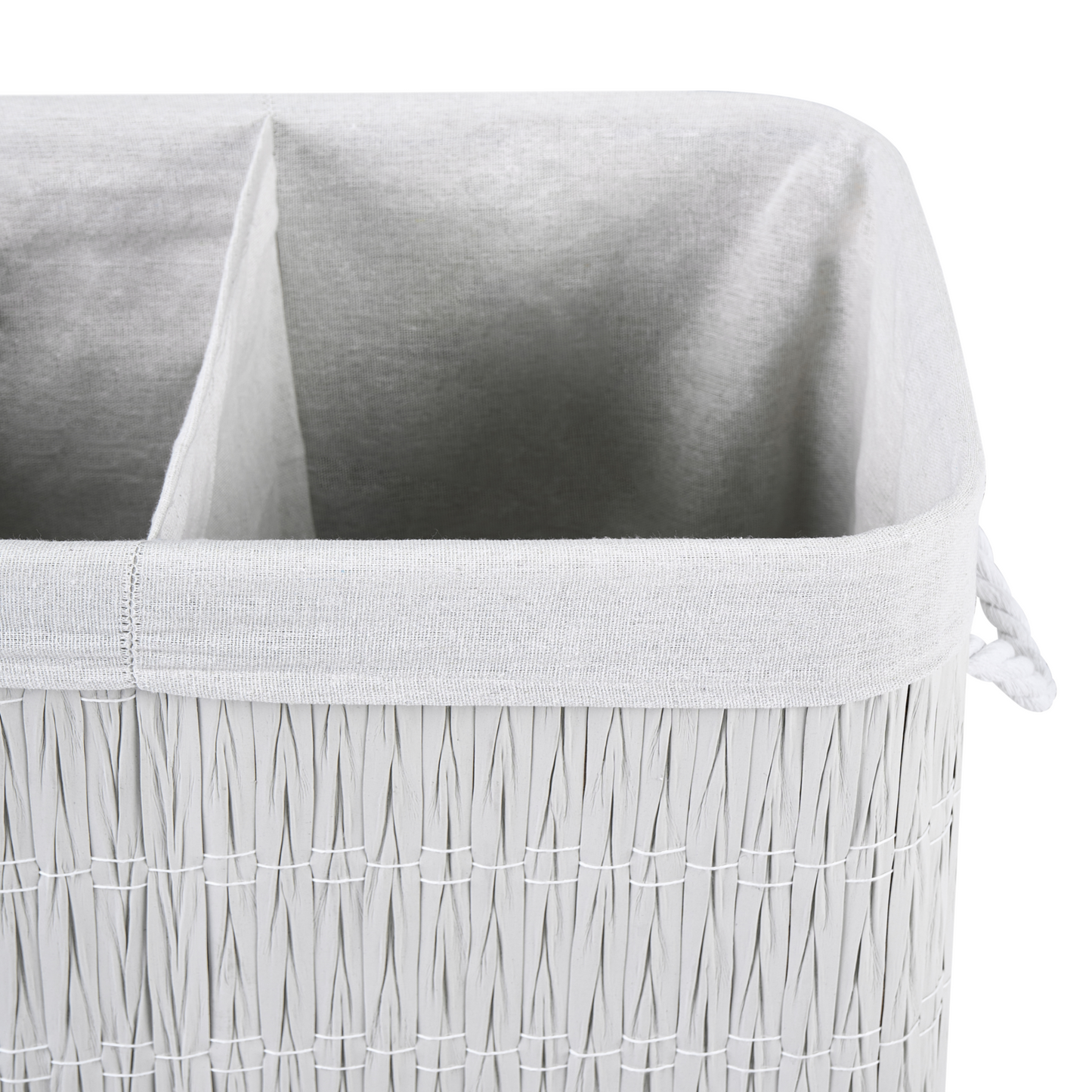 Laundry Basket With Lid And Removable Two Compartment Liner Foldable White Fabric 100L