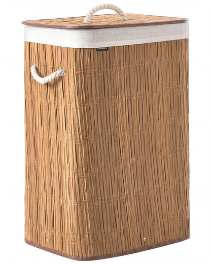 72L Brown Fabric Laundry Basket With Lid And Removable Liner