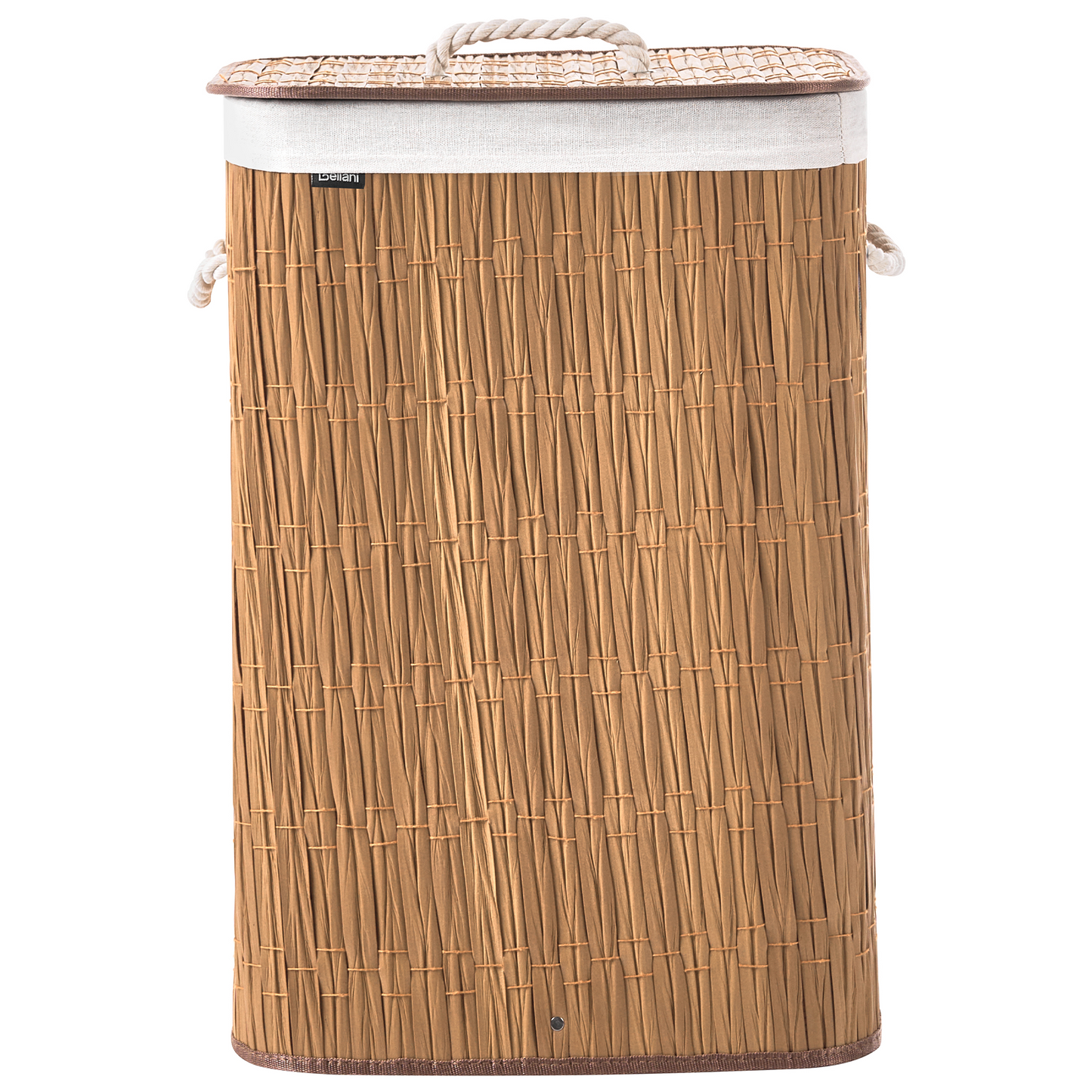 72L Brown Fabric Laundry Basket With Lid And Removable Liner