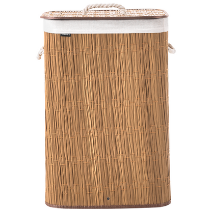72L Brown Fabric Laundry Basket With Lid And Removable Liner