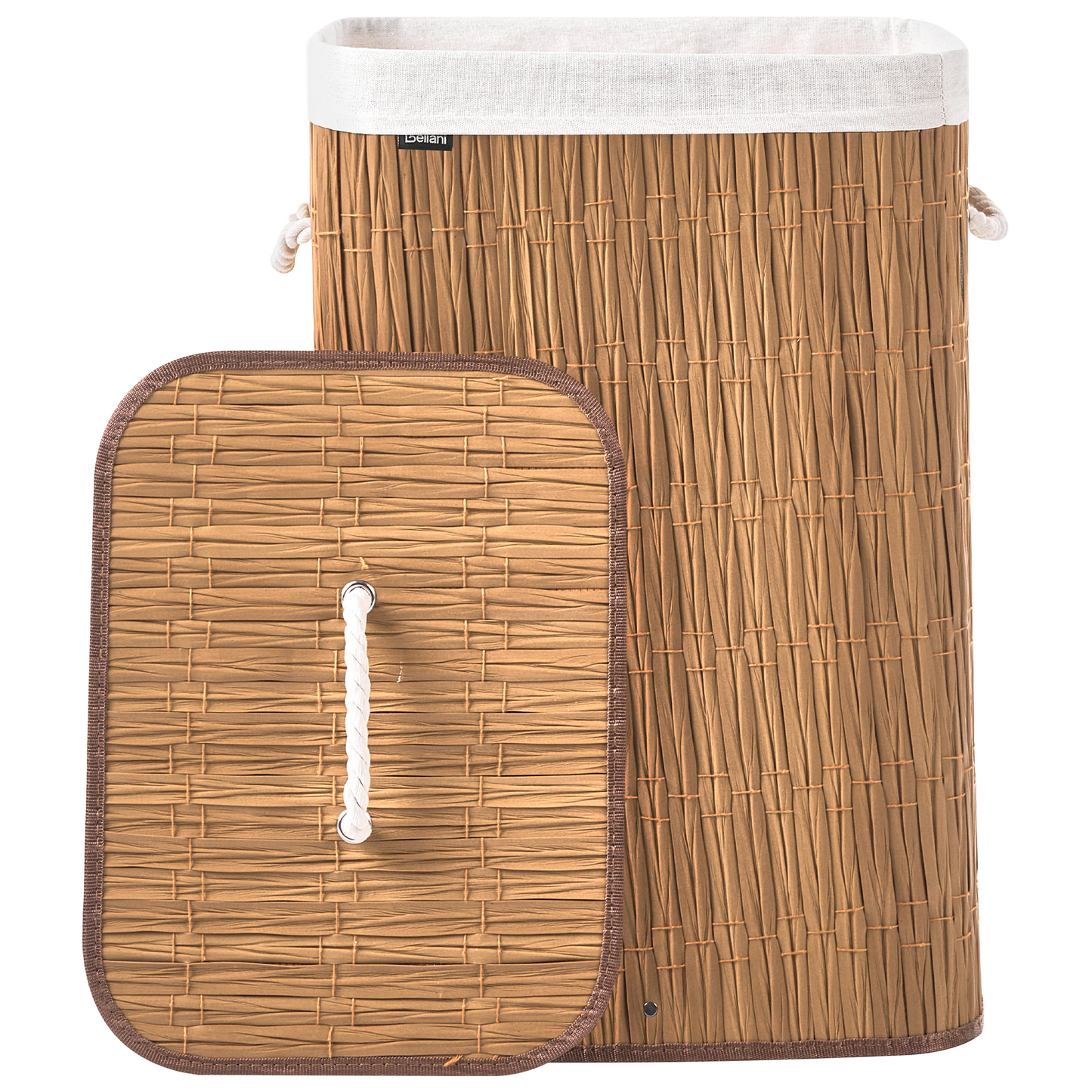 72L Brown Fabric Laundry Basket With Lid And Removable Liner