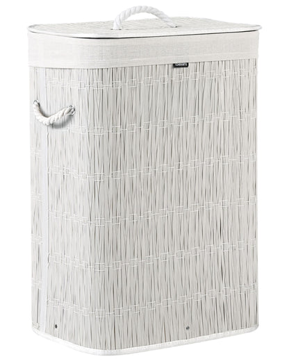 White Fabric Laundry Basket With Lid And Removable Liner 72L