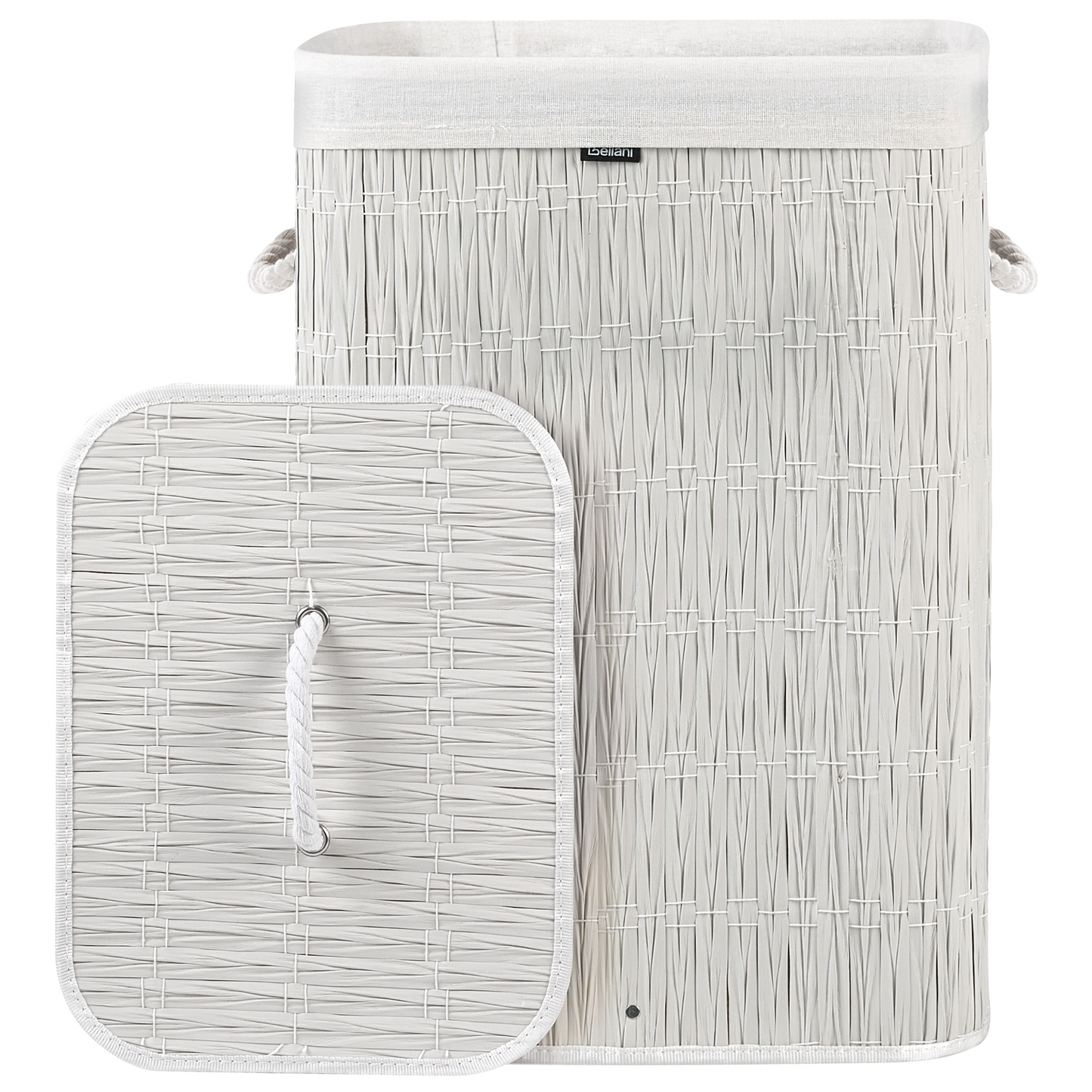 White Fabric Laundry Basket With Lid And Removable Liner 72L