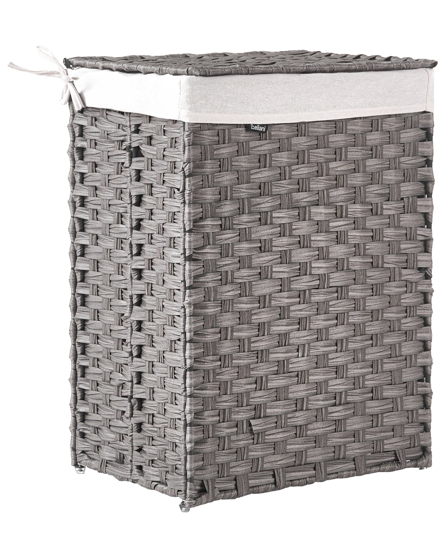 Braided Home Laundry Basket Grey Fabric With Lid 83L Removable Liner
