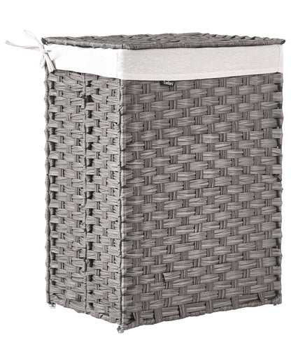 Braided Home Laundry Basket Grey Fabric With Lid 83L Removable Liner