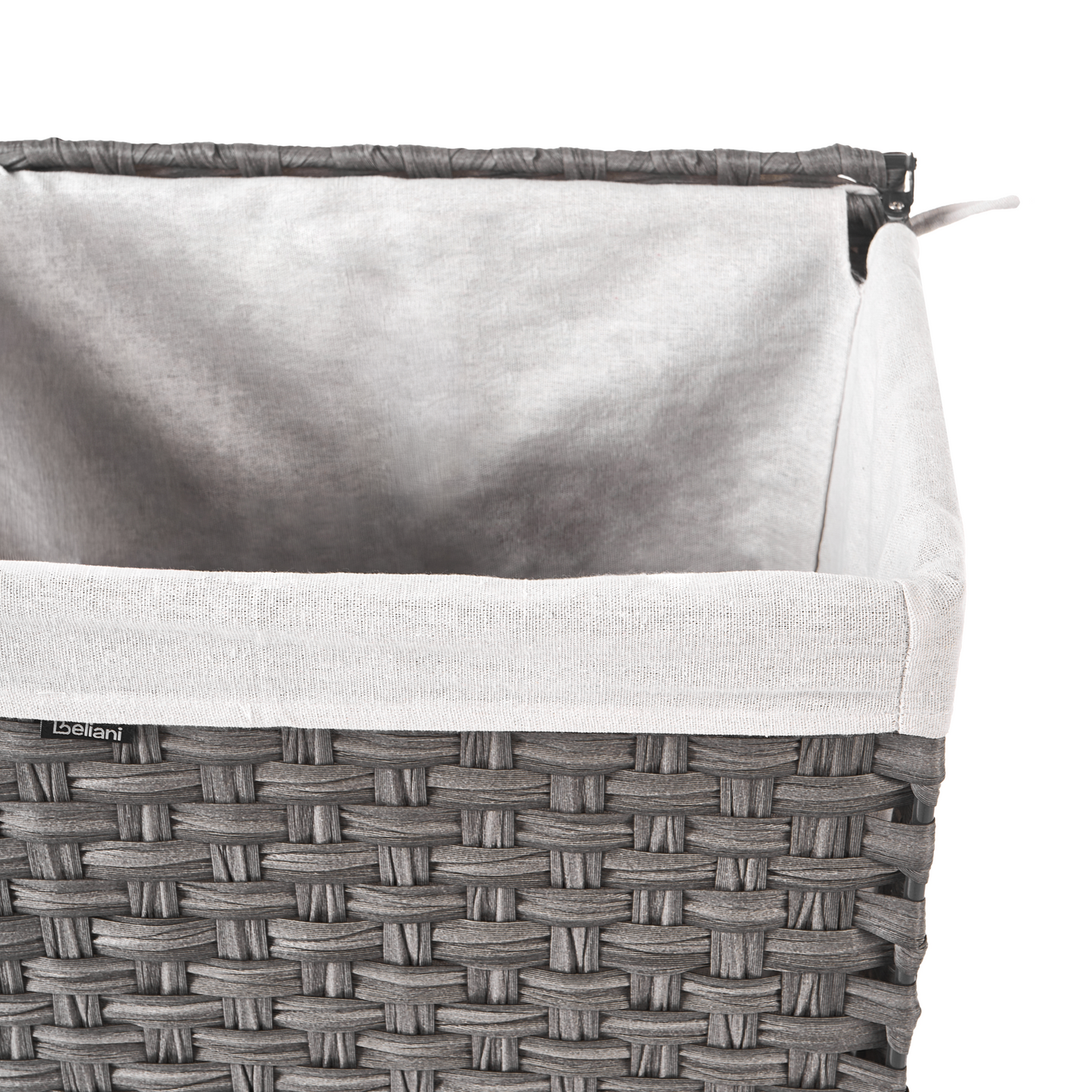 Braided Home Laundry Basket Grey Fabric With Lid 83L Removable Liner