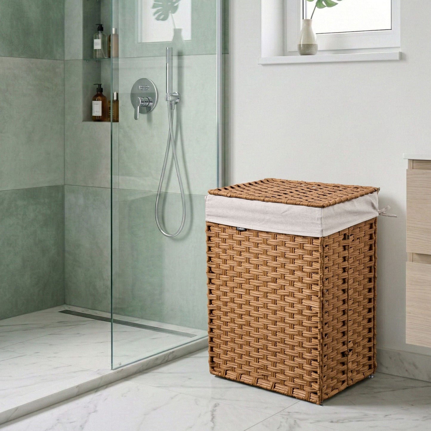 Brown Laundry Basket With Lid Removable Liner 83L