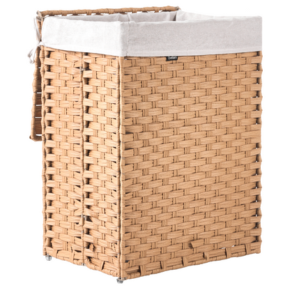 Brown Laundry Basket With Lid Removable Liner 83L