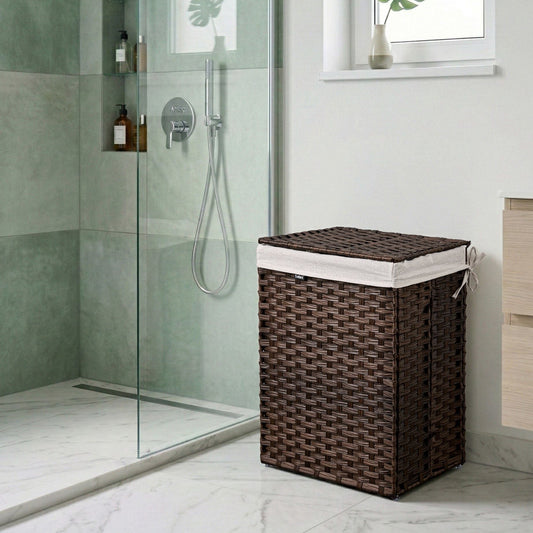 Laundry Basket With Lid 83L Dark Brown Foldable Handmade