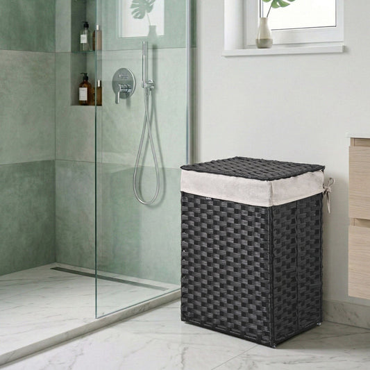 Laundry Basket With Lid And Removable Liner 83L Black