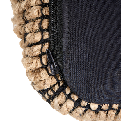Pouffe Beige Jute And Cotton With EPS Beads Filling Square Ottoman Footstool