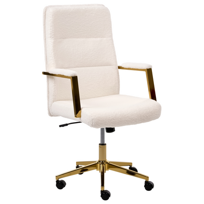 Executive Office Chair Off White Boucle Upholstery with Height Adjustable Tilt Swivel Padding