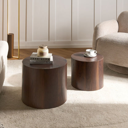 Dark Brown Round Coffee Tables Set of 2 Small and Medium Living Room Tables