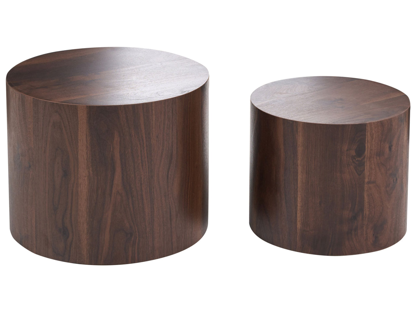 Dark Brown Round Coffee Tables Set of 2 Small and Medium Living Room Tables