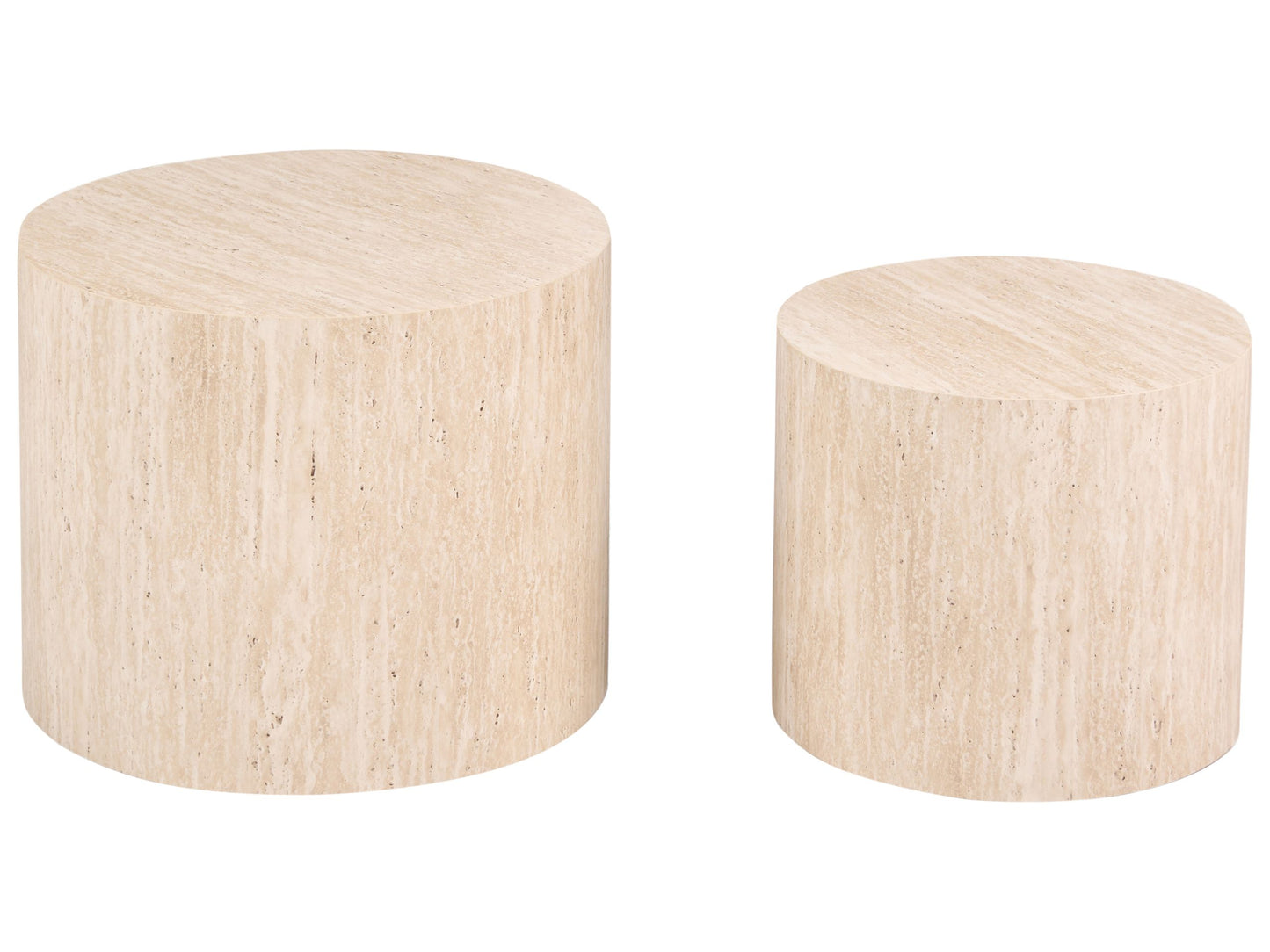Travertine Effect Round Coffee Tables Set of 2 Small and Medium for Living Room