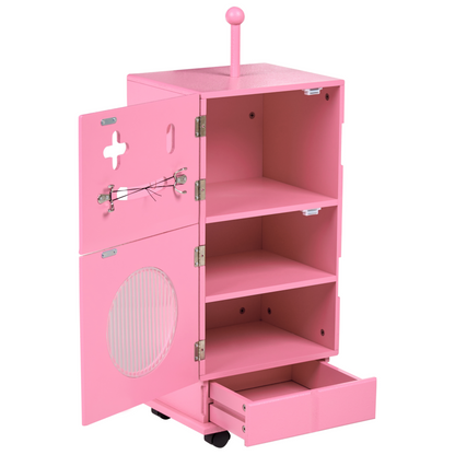 RoboKids Pink Robot Cabinet On Wheels 3 Shelves 1 Drawer