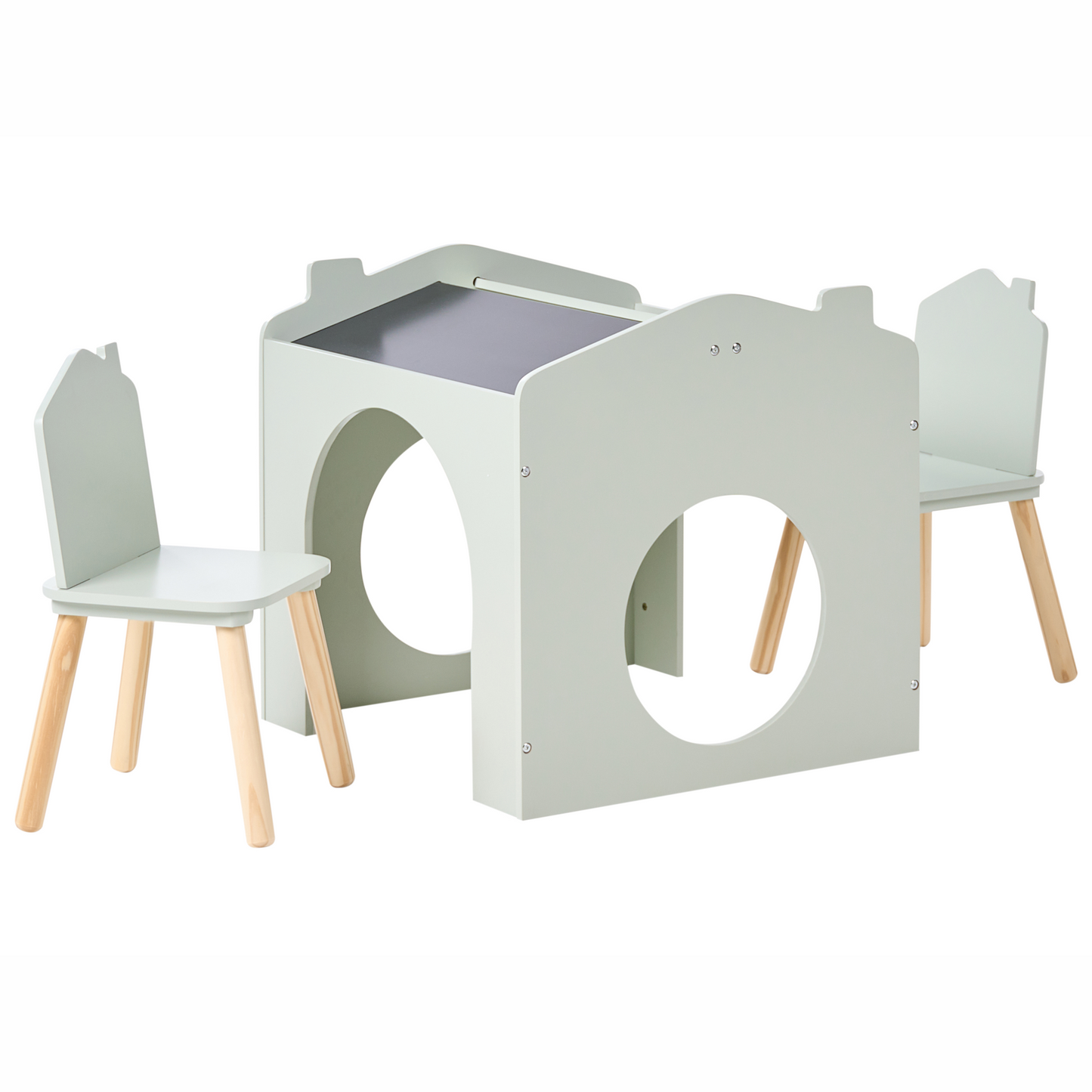 BrightNest Kids 2 Seater Table and Chairs Set with Chalkboard Top in Light Green