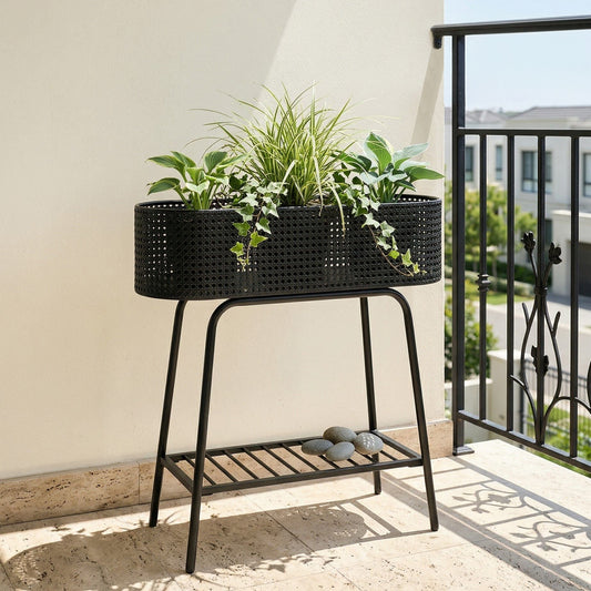 Raised Planter Box Black Elevated Metal Shelf