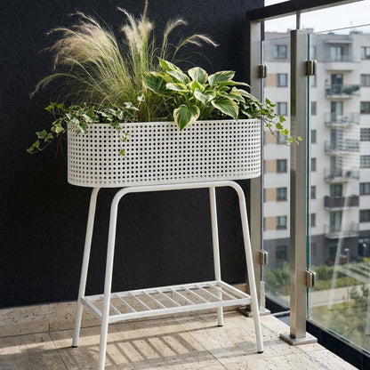 Raised Planter Box White Elevated Pot With Shelf