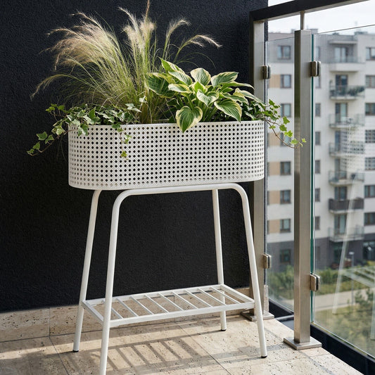 Raised Planter Box White Elevated Pot With Shelf