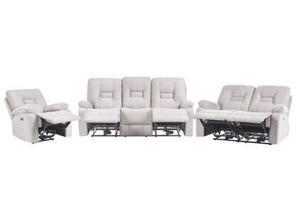 Luxor Velvet Electric Recliner Living Room Set 3 Seater 2 Seater Armchair Beige LED Light