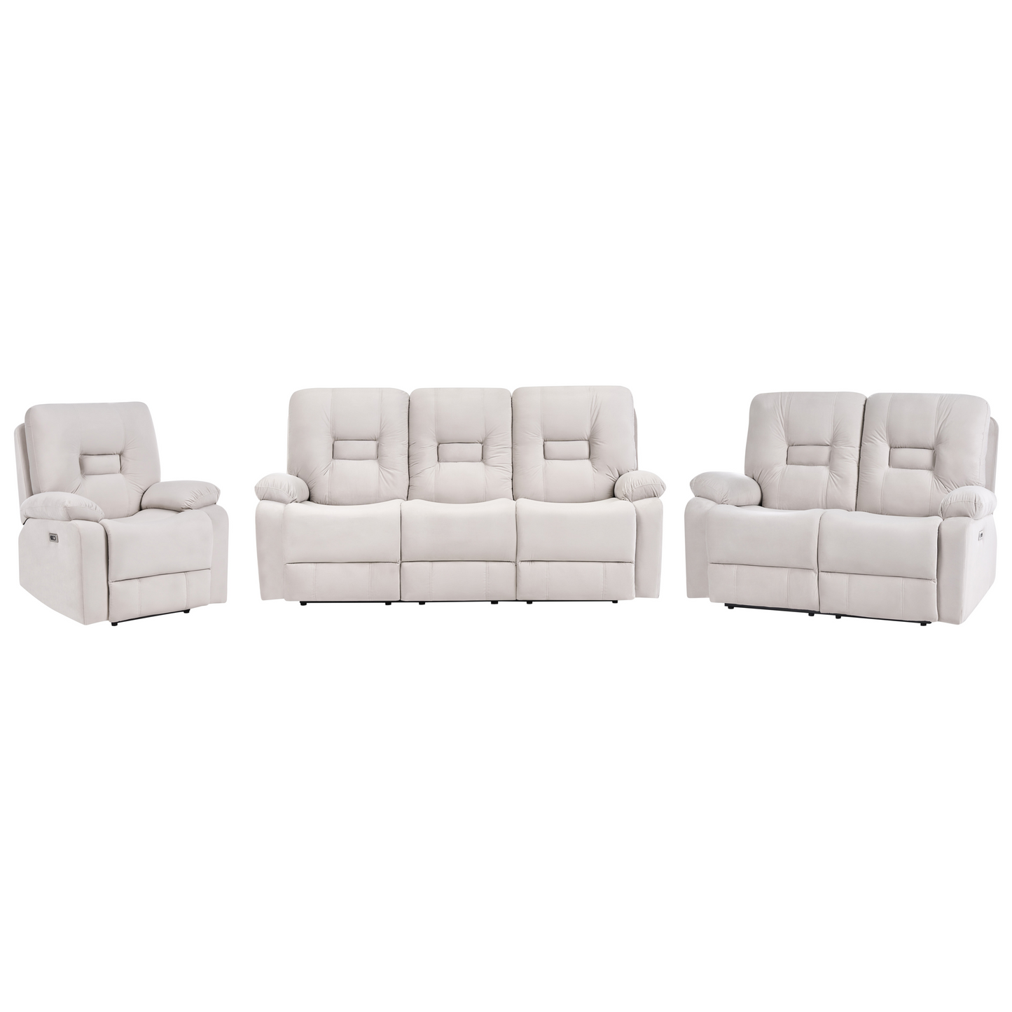 Luxor Velvet Electric Recliner Living Room Set 3 Seater 2 Seater Armchair Beige LED Light