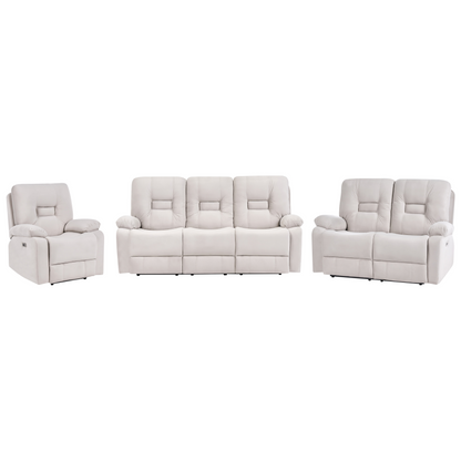 Luxor Velvet Electric Recliner Living Room Set 3 Seater 2 Seater Armchair Beige LED Light
