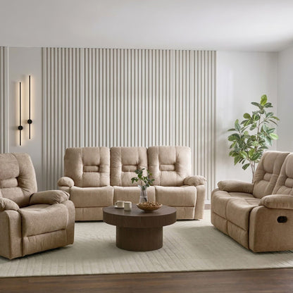 Beige Manual Recline Living Set 3 Seater 2 Seater Armchair